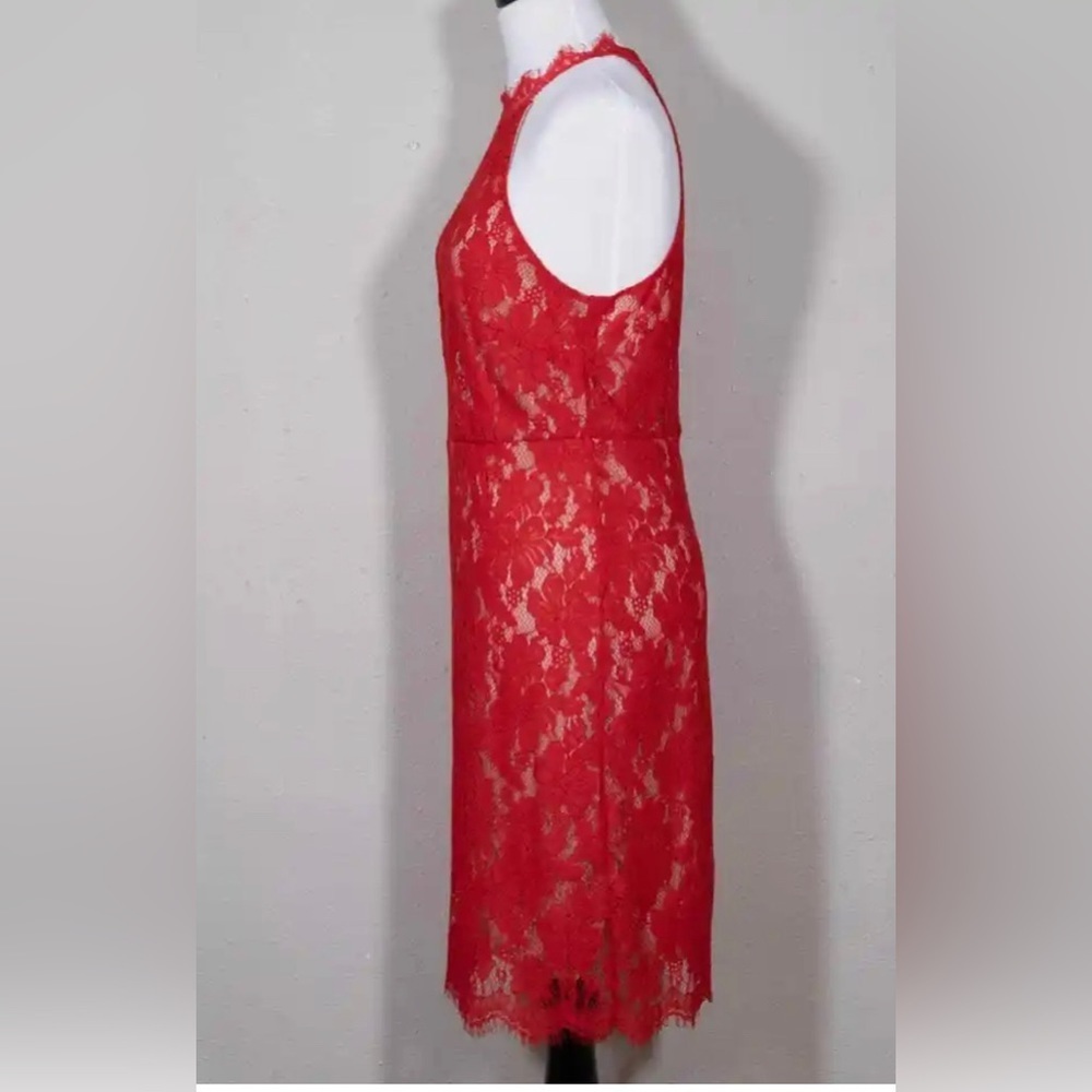 Sans Souci Red Lace Sleeveless Halter Open Back Fully Lined Dress - Picture 3 of 11